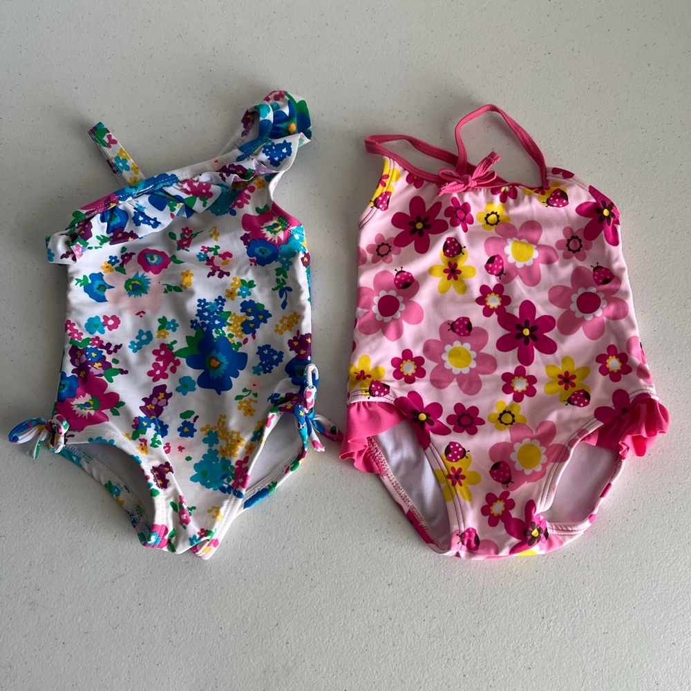 Set of 2 Floral Baby Swimsuits Size 9 Months